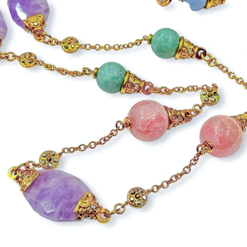 Barrera Long 48” Necklace with Multicolor Pastel Beads and Crystal Accents - Picture 4 of 17